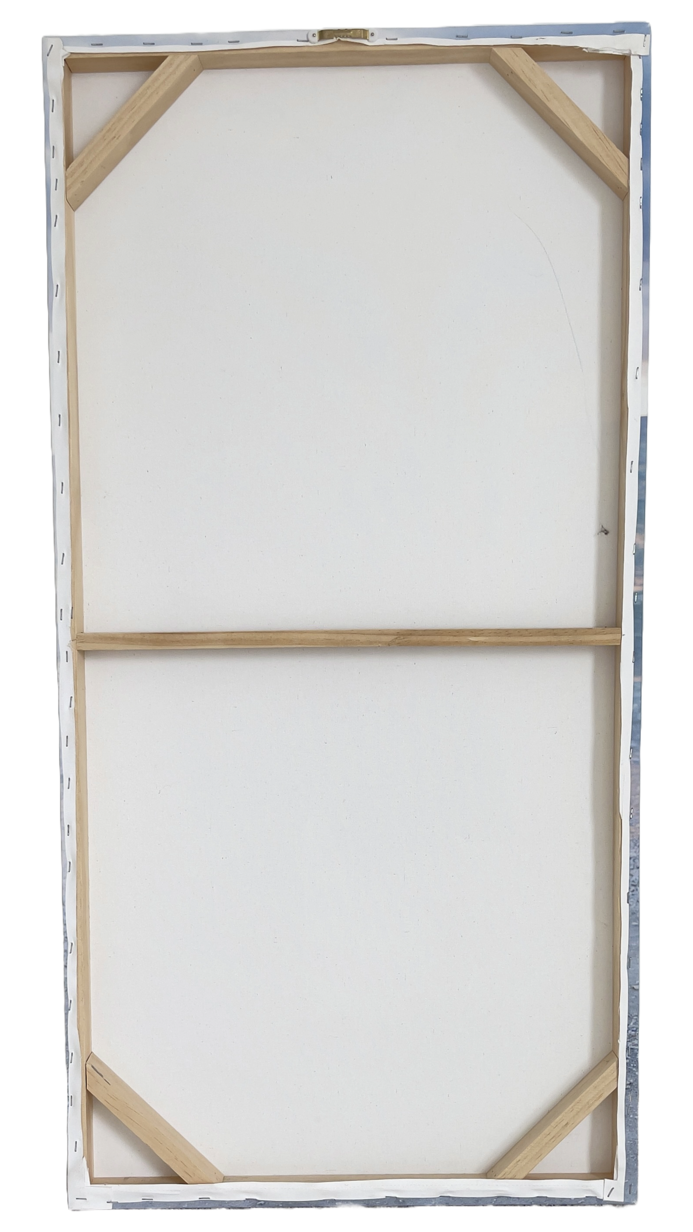 Panoramic canvas back frame construction showing kiln-dried pine frame and stretcher bar assembly